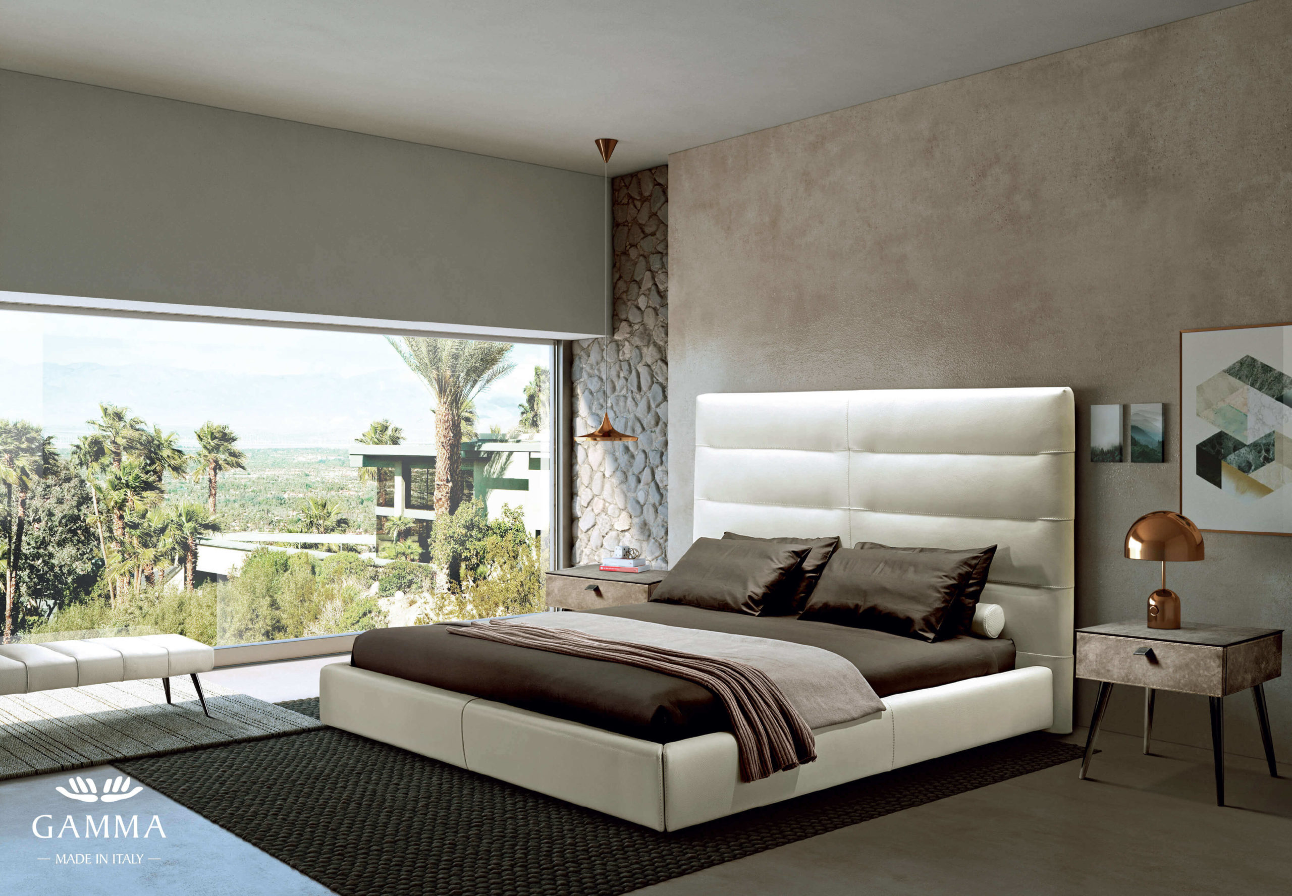 175_sayonara_night-1 white leather bed staged in a contemporary bedroom