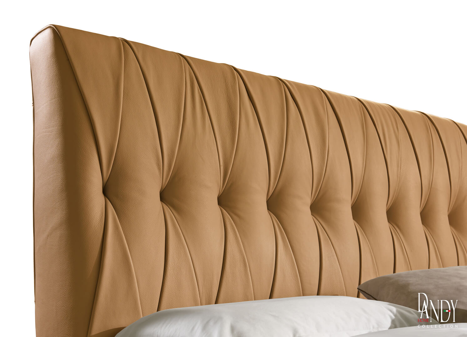 DandyHome_P134_Marlon_Night closeup of rust marlon leather bed with cross tufting in a contemporary room setting