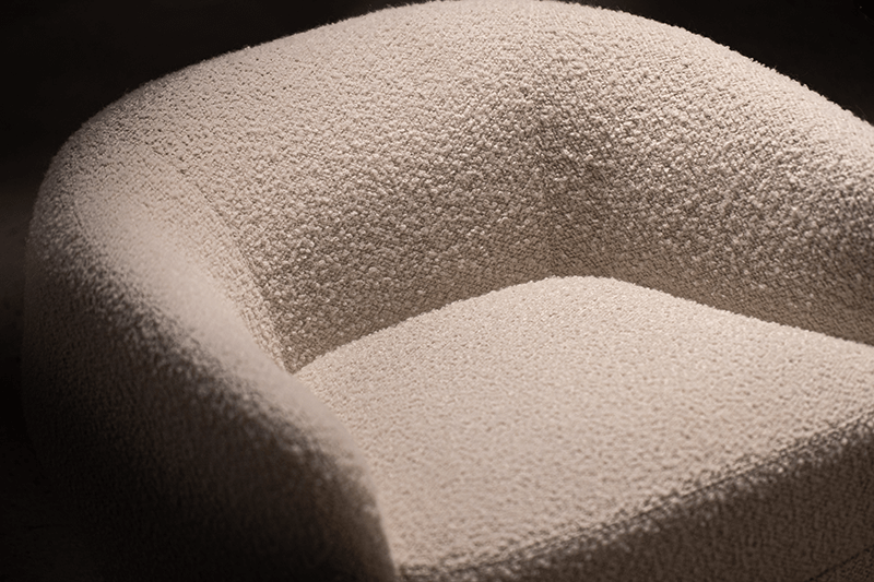 berger5 Berger chair in a cream fabric arm chair with curve and swivel product image closeup by American Leather