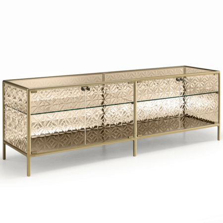 Fiam Italia's Echo buffet champagne trim and glass dining buffet product shot