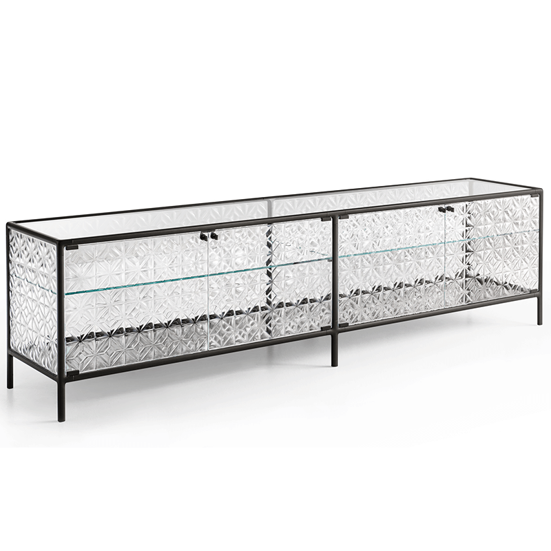 echo2 Fiam Italia's Echo buffet volcan charcoal gray trim and glass dining buffet product shot