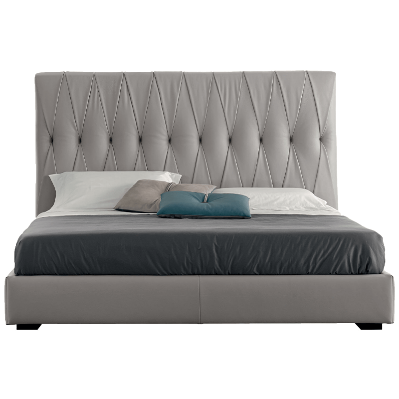 marlon Marlon bed in a gray leather bed with cross tailoring by Gamma