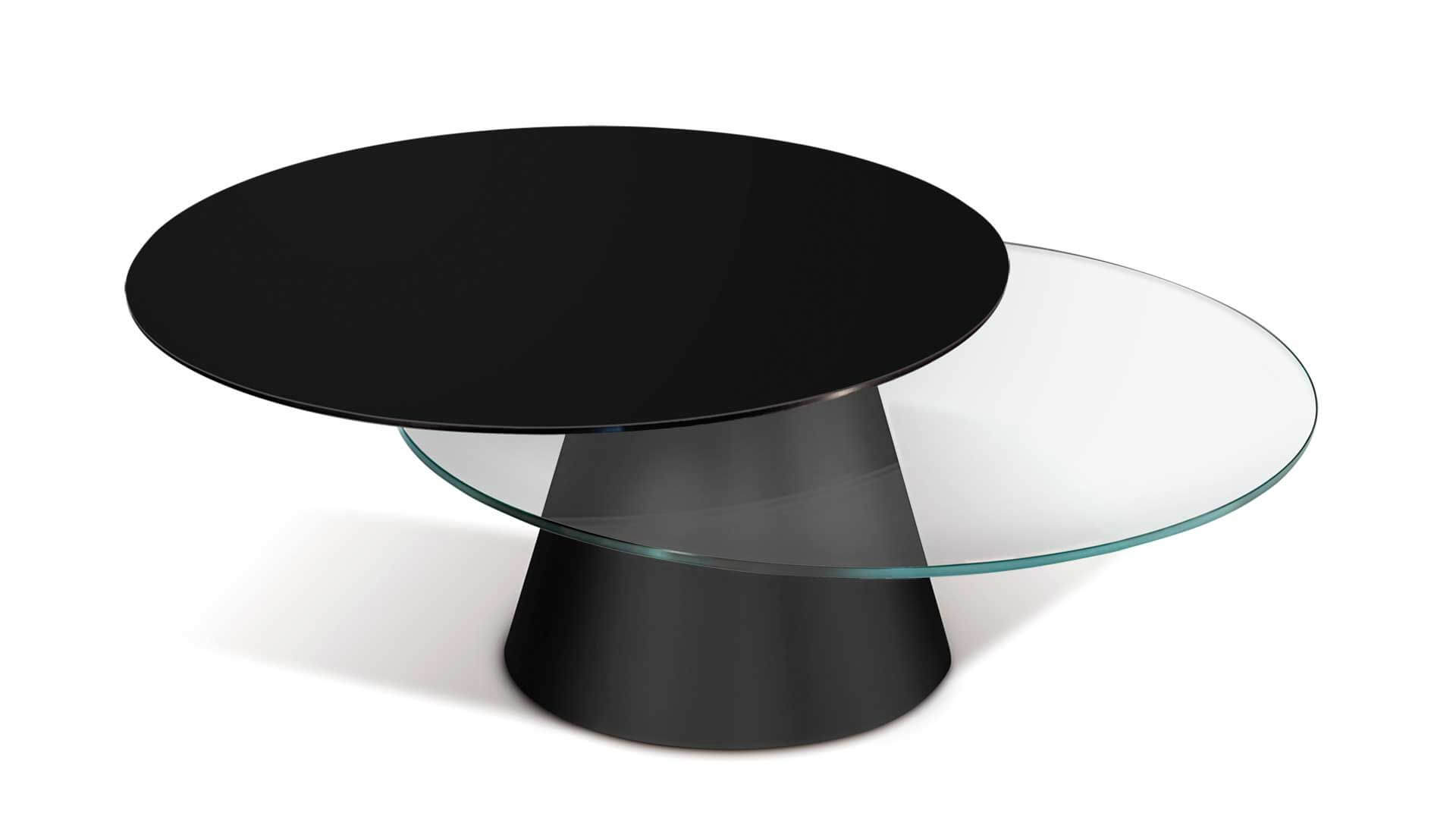 Girotondo-conf-11-crist-nat-absolute-black round two top coffee table in ceramic and glass combination