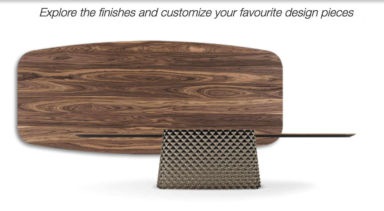 Screenshot 2023-08-14 at 6.27.31 PM Cattelan Italia's atrium dining table canaletto walnut wooden carved top and bronze metal quilted base.