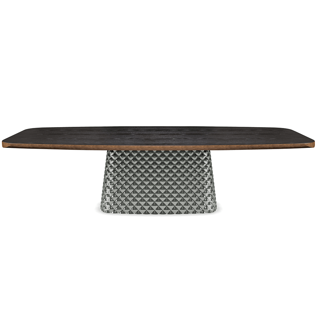 atrium Cattelan Italia's Atrium Masterwood dining table burned oak wooden carved top and metal quilted base