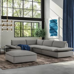 Living room with grey L shaped couch